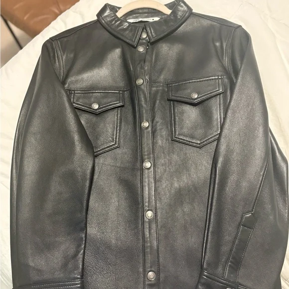 ZaraLeather Oversized Snap Front Shacket Shirt Size XL - Picture 5 of 5